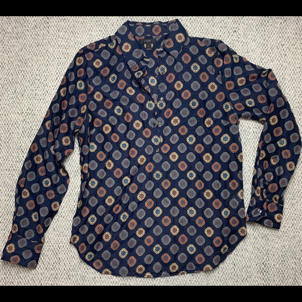 SOLD🌈 J Crew Silk Half Button Long Sleeve Blouse